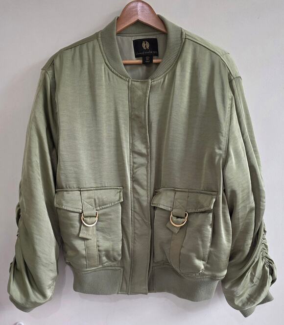 House of Harlow 1960 Jackets & Blazers - House of Harlow 1960 Gina Sage Green Padded Bomber Jacket Gold-tone HW Sz Large